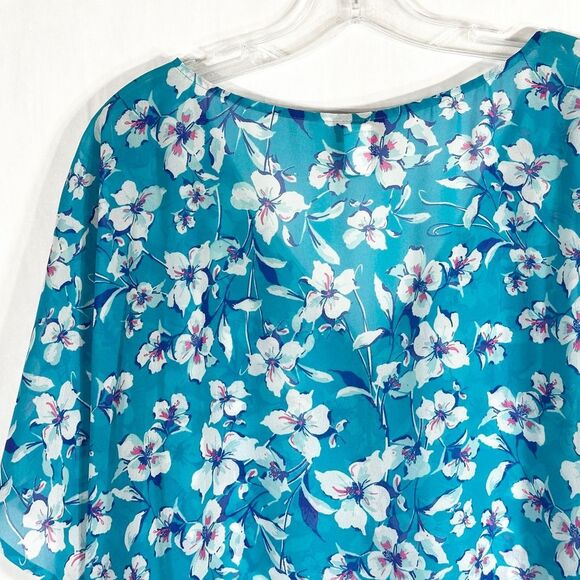 Torrid Plus Size 2X Top Floral Print Georgette Blue Chiffon Pintucked 1433 - Picture 7 of 11